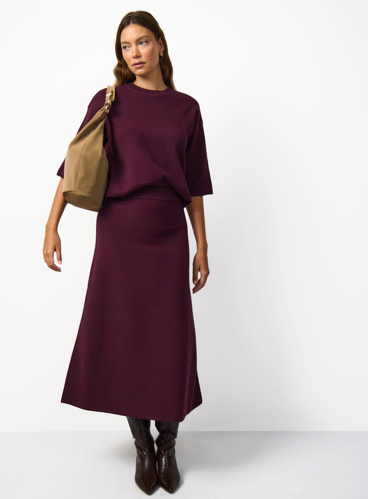Dark Red Compact Knitted Boxy Fit T-Shirt L - Image 2 thumbnail